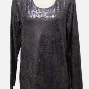 Chicos NWT Grey Blue Metallic Foil Houndstooth Touch Of Cool Blouse Size 3